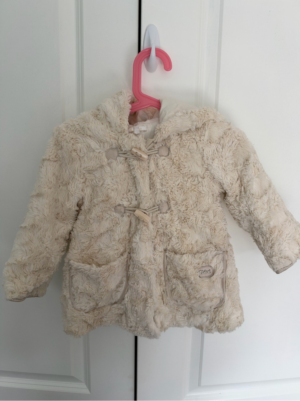 Chloe Cream Faux-Fur Hooded Pea Coat for Girls